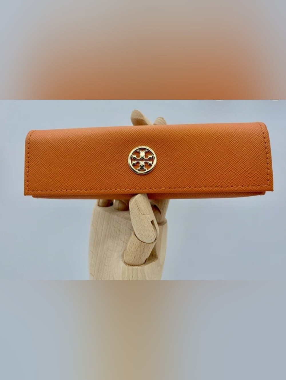 Tory Burch Orange Saffiano Leather Glasses Case with Gold Logo